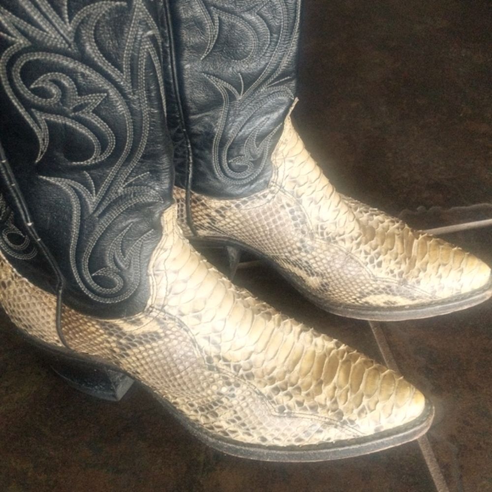 Dan Post Vintage Western Python And Black Leather… - image 5